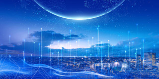 蓝色场景科技感地球心跳城市商务展板背景